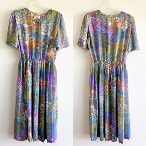 Lady Carol of New York Floral Multi-Color Dress Chiffon 70’s 80’s Vintage